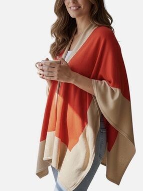 Ralph Lauren Orange & Beige Colorblock Poncho Sz S/M